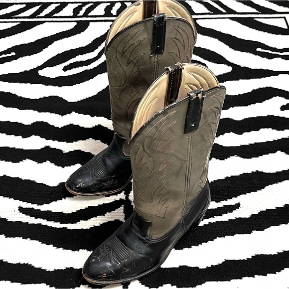 ACME Vintage Grey Leather Western Cowboy Boots Style 8856 Size 9 - Picture 3 of 14